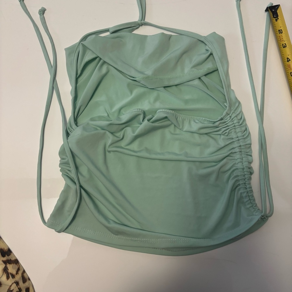 Stylish Mint Green Halter Top with Ruched Sides - Picture 2 of 2